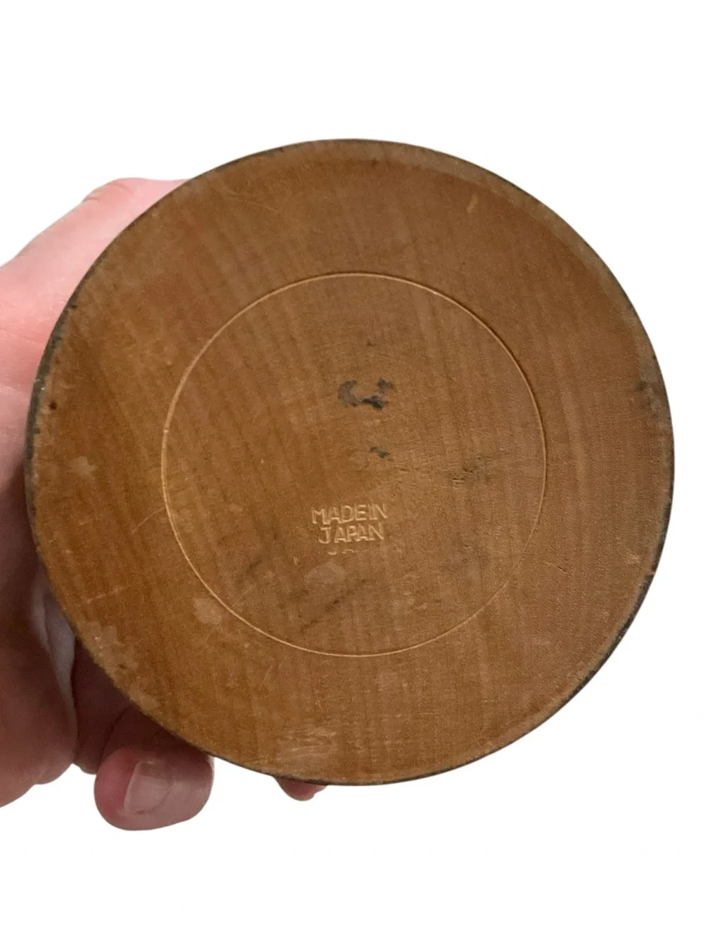 Vintage Japanese Wood Coaster Set w/ Box Hand Carved Painted Mid Century Japan